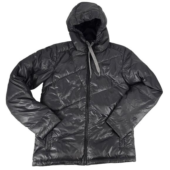 Orage Down Puffer Coat Metallic Gunmetal Mens Medium Hooded Quilted Lightweight - Picture 1 of 7